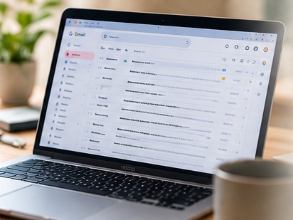 Busy email inbox on a laptop